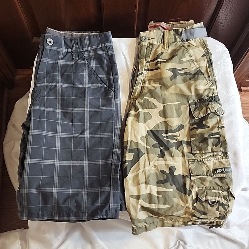 2 Boys Camouflage UnionBay Shorts & 1 Cargo Plaid Shorts 12